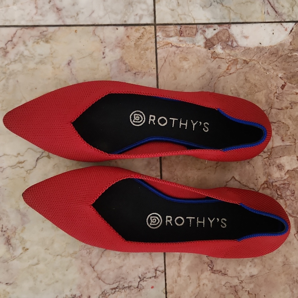 Rothys The Point Flats Womens Size 7 Red Slip On Shoes Pointed Toe Casual